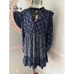 BLUE RAIN M babydoll boho floral festival dress NWT